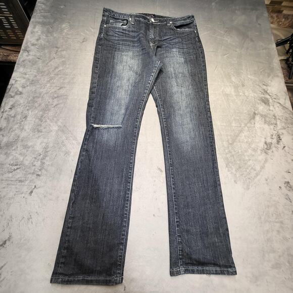 VGS Jeans Womens 14 Straight Leg Stretch Denim Distressed Dark Wash WP60063J - Picture 1 of 11
